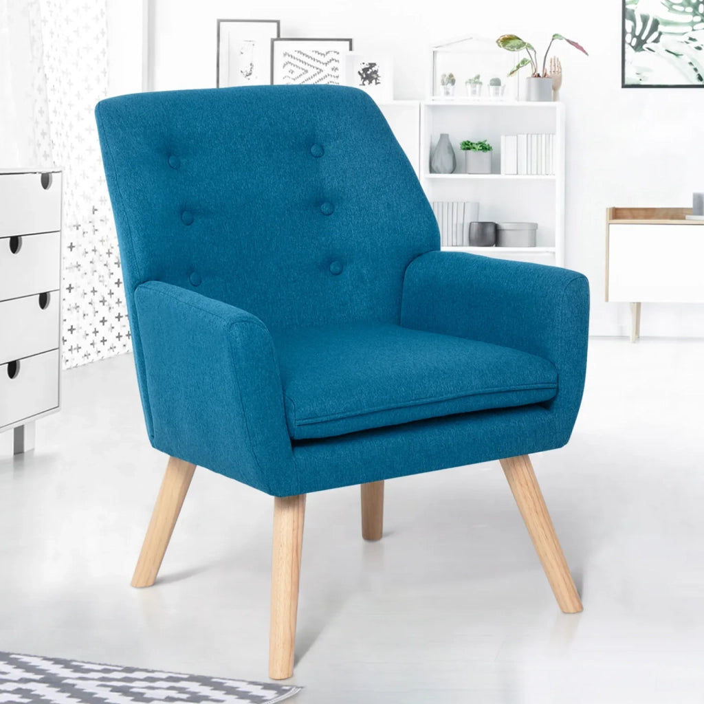 IDMarket - Poltrona scandinava in tessuto blu anatra NAT