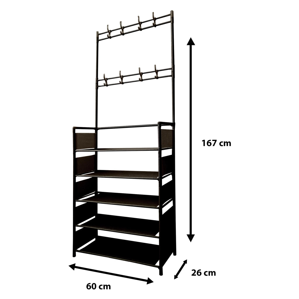 Appendiabiti Da Ingresso Con Scarpiera 16 Grucce 5 Ripiano Nyana Home Nero