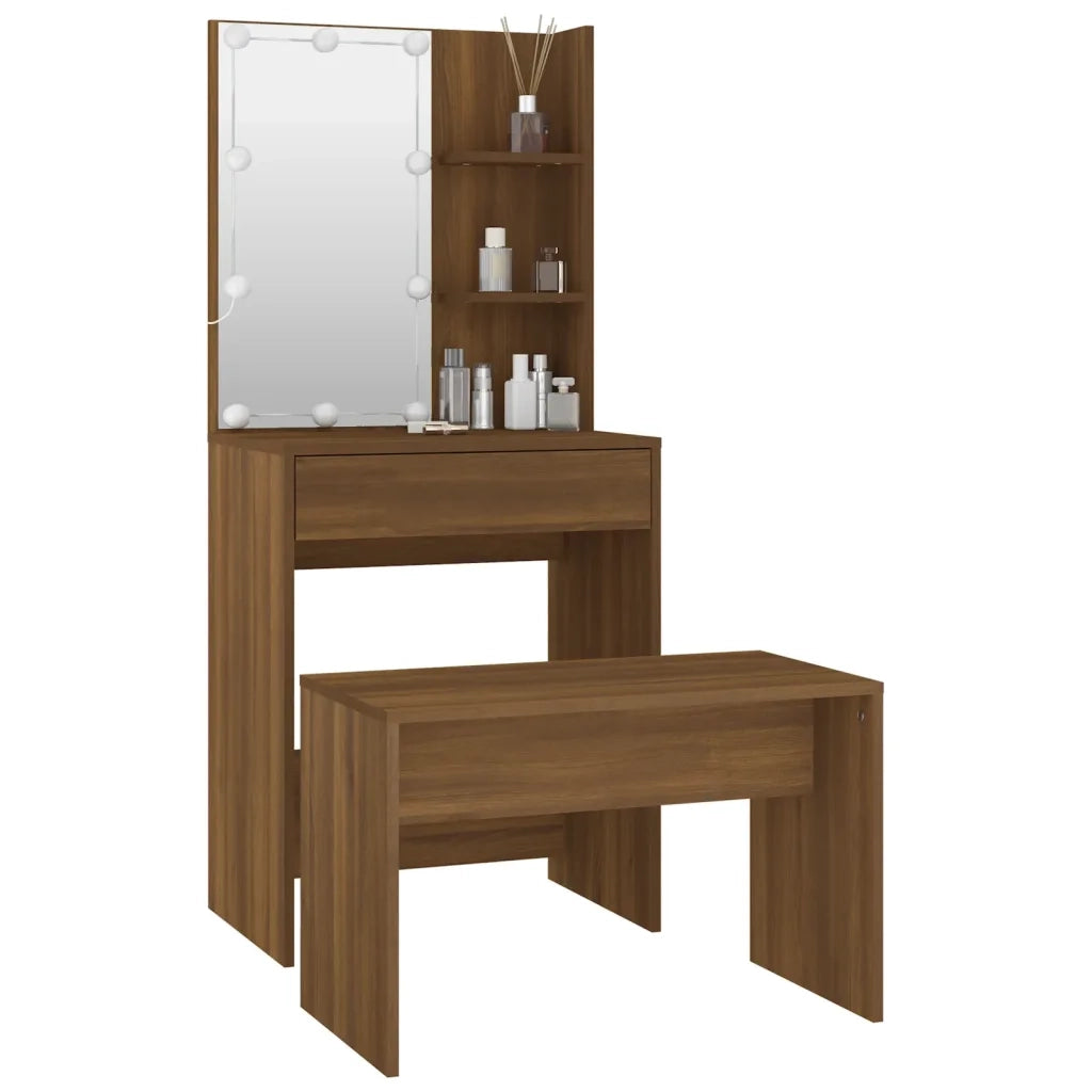 Set Tavolo da Toeletta con LED Rovere Marrone Legno Multistrato cod mxl 65516
