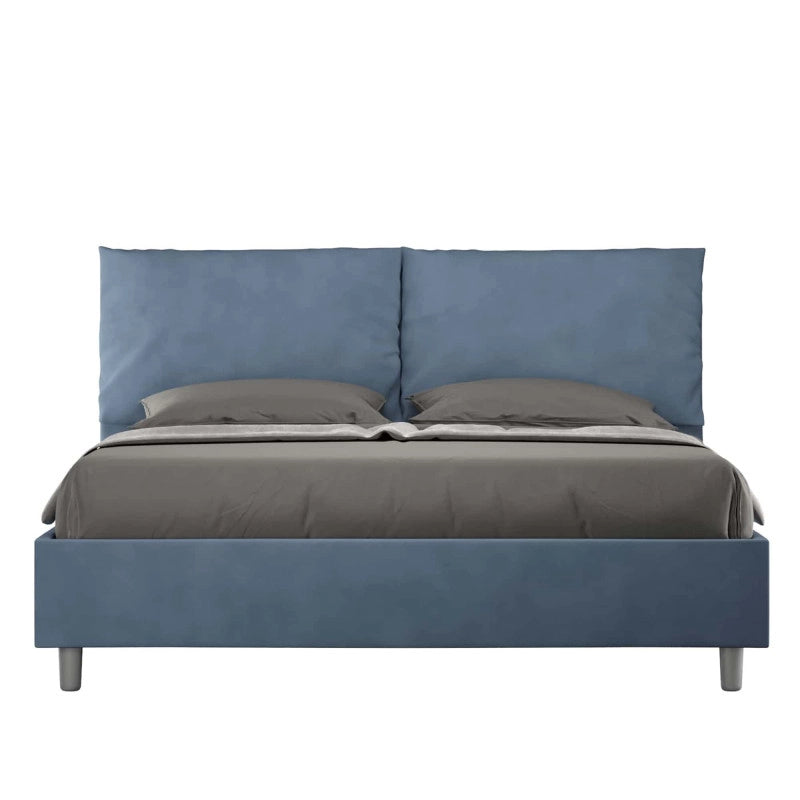 Letto imbottito Letto Matrimoniale alla Francese 150x190 cm Large - Con rete,Microfibra,Blu