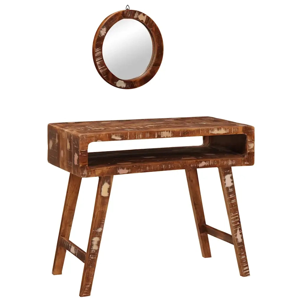 Tavolo da Trucco con specchio-Tavolo da Vanit¨¤ Marrone Legno Recuperato Massello
