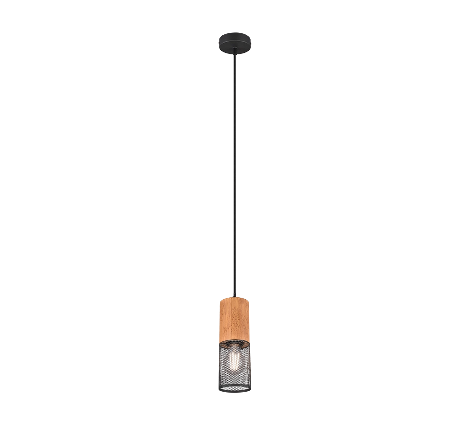 Lampada Sospensione Legno Moderna Cilindro Gabbia di Metallo Tosh GD Trio