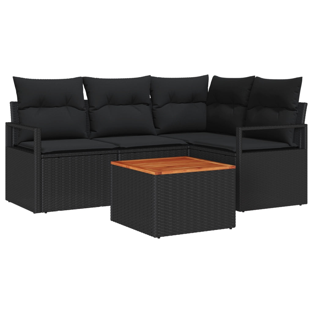 Set di divani da giardino  5 pezzi con cuscini Nero Polirattan Acacia