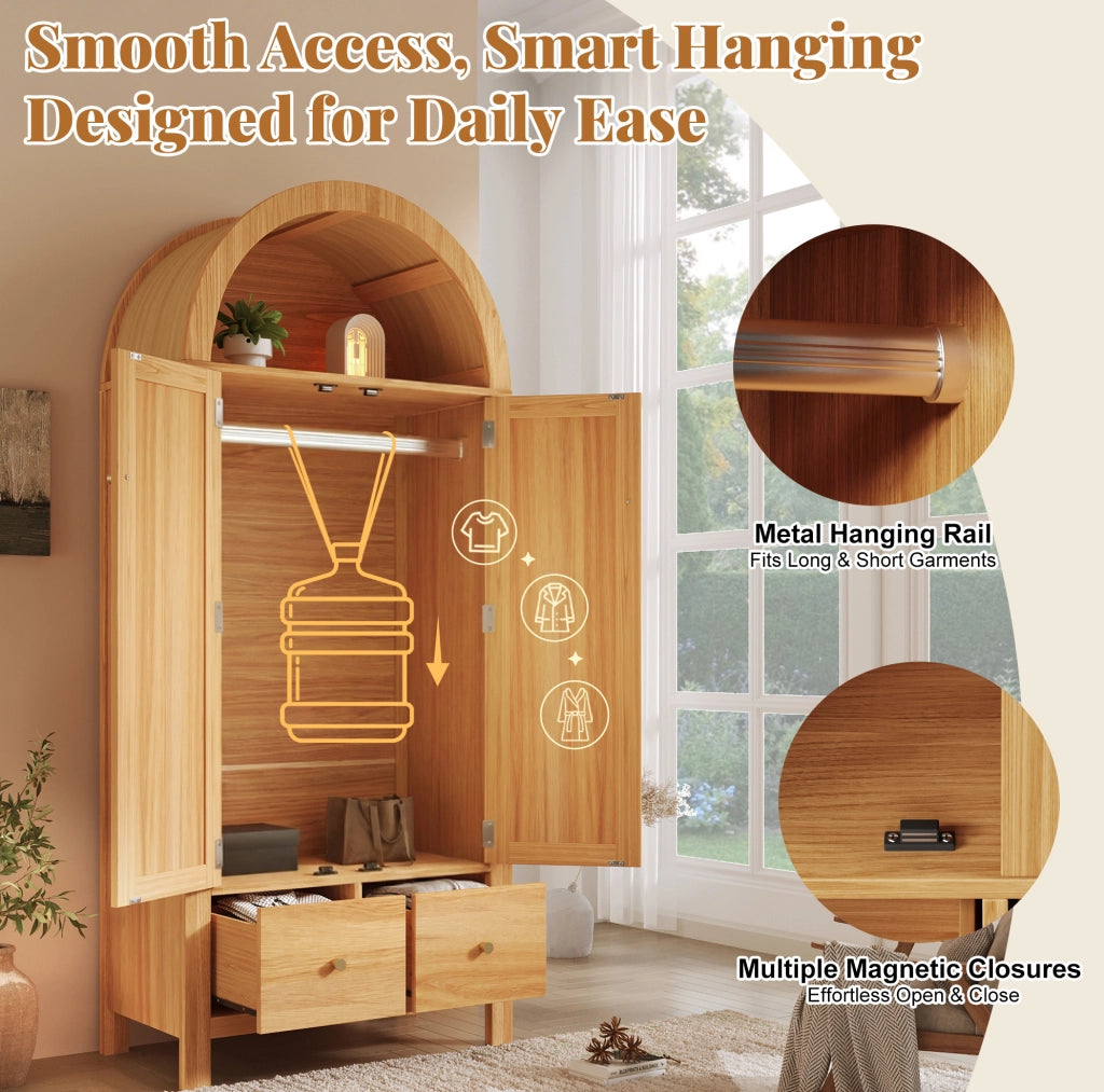 Armadio guardaroba 181x78x45 cm in MDF e metallo; colore eucalipto; con 2 cassetti e asta appendiabiti