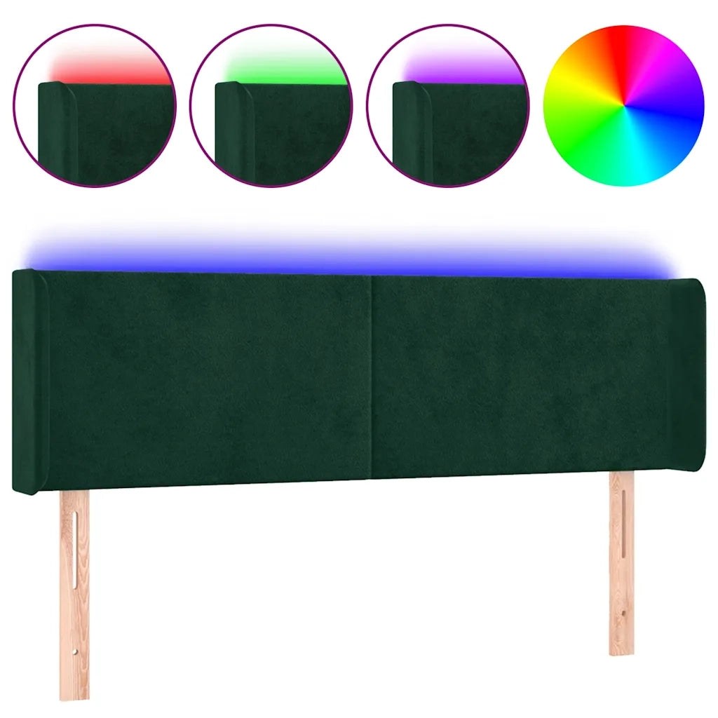 Testiera a LED Verde Scuro 147x16x78/88 cm in Velluto 3123007