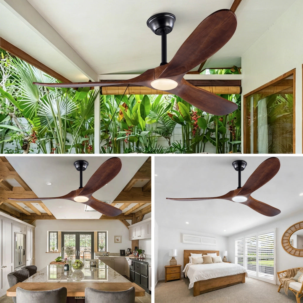 VENTILATORE A SOFFITTO LED 152,4 cm Legno massello Noce scuro Nero