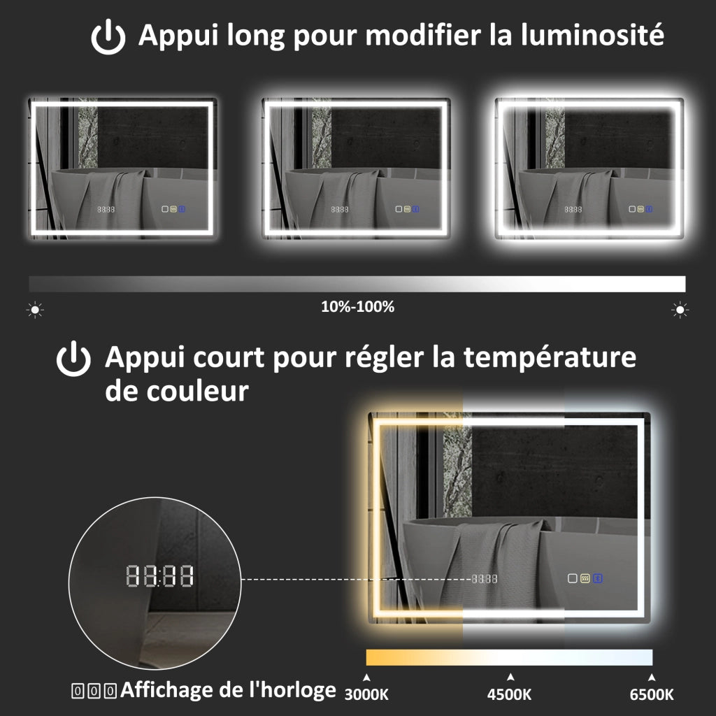 Specchio Bagno LED Bluetooth 60x80cm ¨C Xylo ¨C Antiappannamento Luce Regolabile Touch Argento