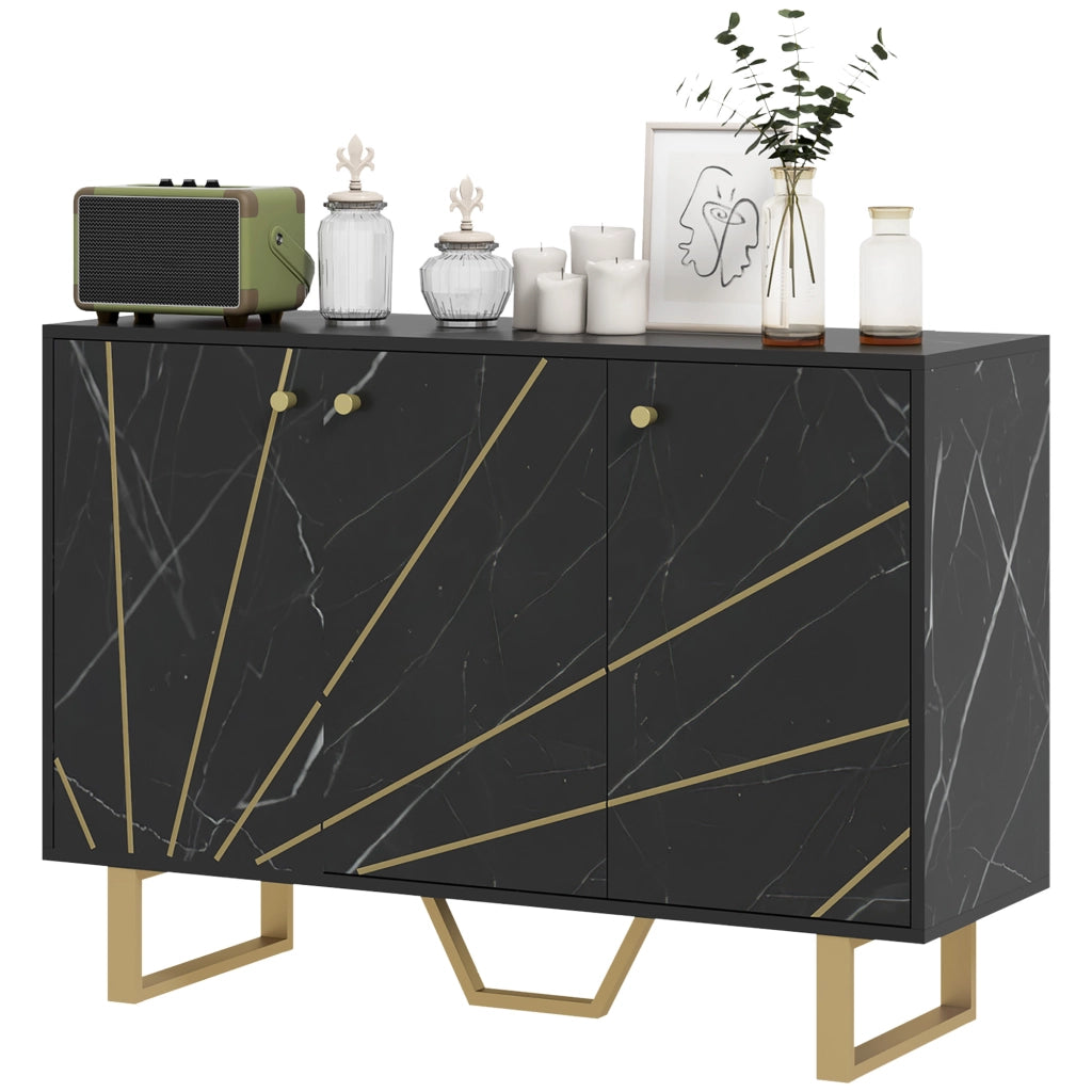 Buffet con 2 ante 3 porte e ripiano regolabile ¨C Zephmum ¨C Nero effetto marmo con gambe metallo