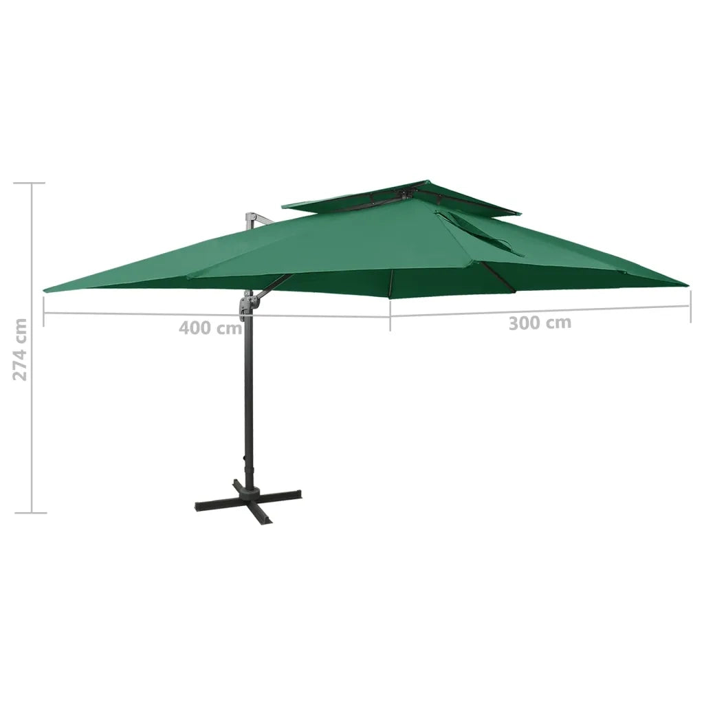 Ombrellone a Sbalzo con Doppia Copertura 400x300 cm Verde 312371