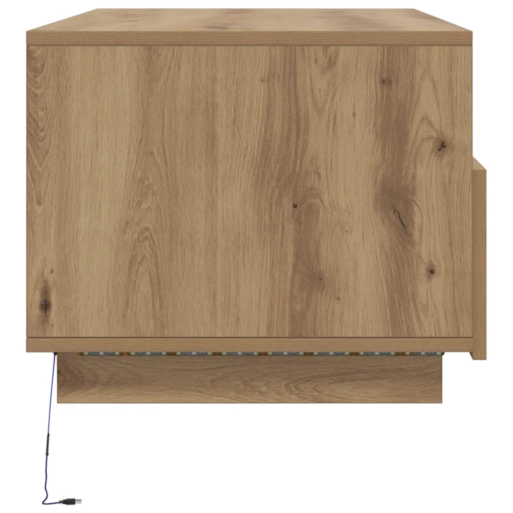 Tavolino da Salotto con Luci LED Rovere Artigianale 90x49x40 cm 857711