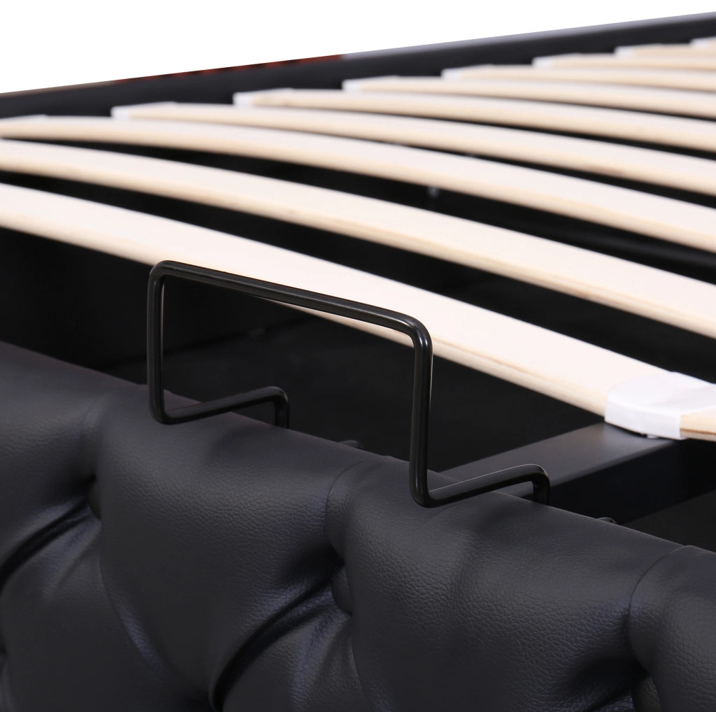 Letto imbottito 140x200 cm con contenitore e LED; in PU nero