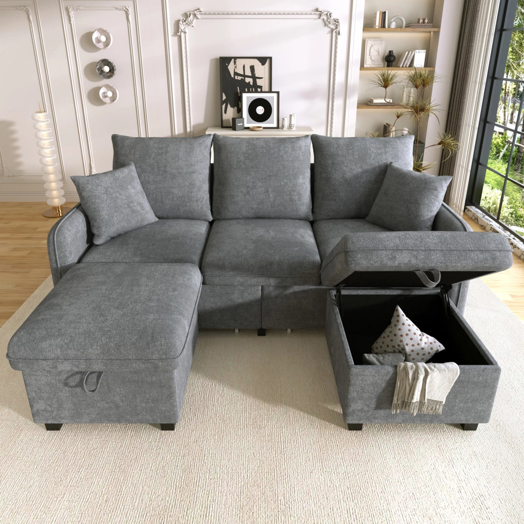 DIVANO ANGOLARE U-Forma 188x186x86 cm Grigio Scuro Set con 2 pouf