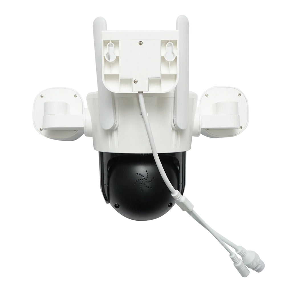 Telecamera di sorveglianza con 4 lenti, 3 obiettivi da 16 MP, WIFI 2.4GHz, rotazione a 360 gradi PTZ con sensore di movimento, zoom 10X, allarme, visione notturna IR, rilevamento umano e applicazione IPC360 Home