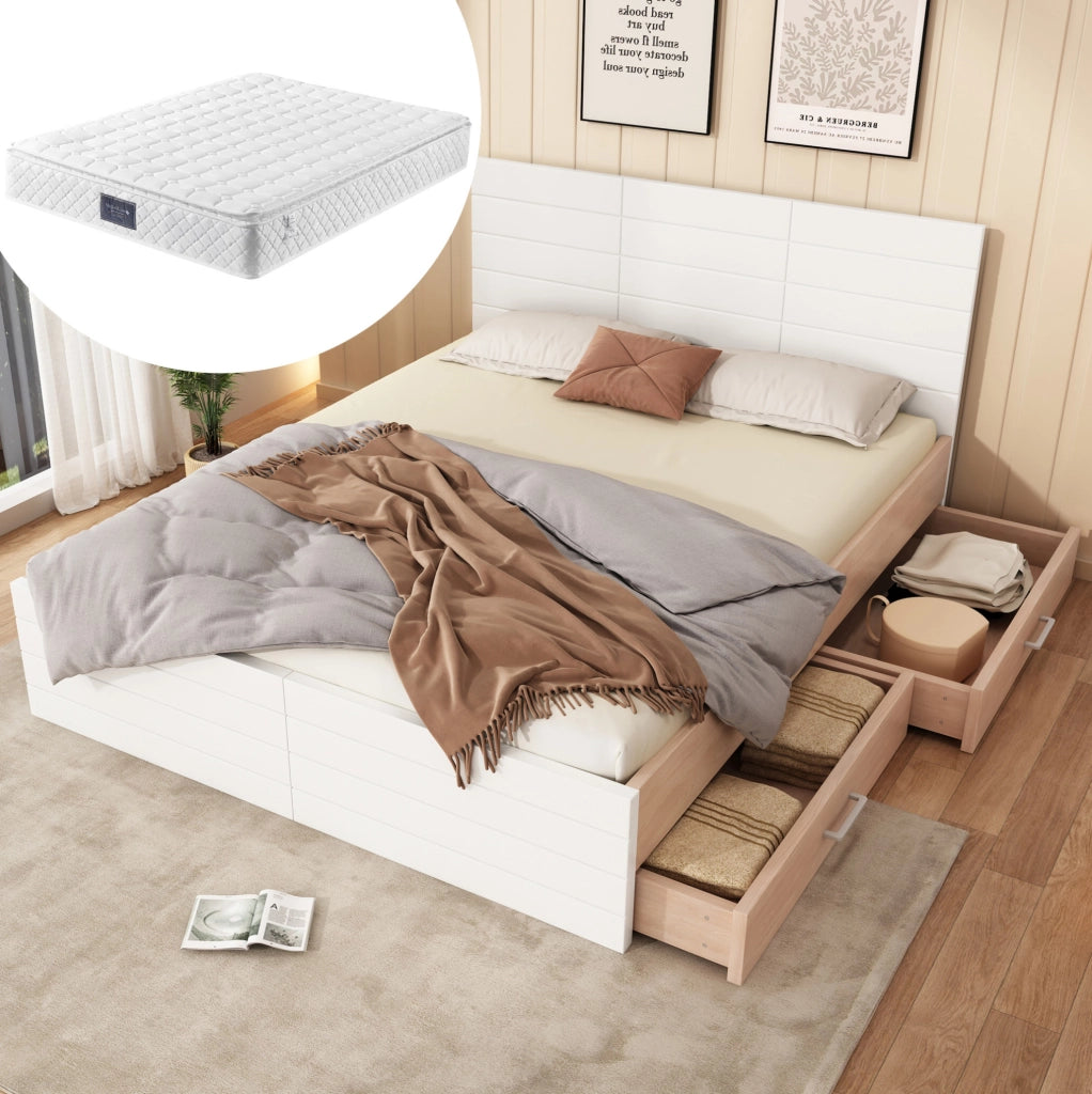 Letto matrimoniale 160x200 con materasso, cassetti e rete a doghe