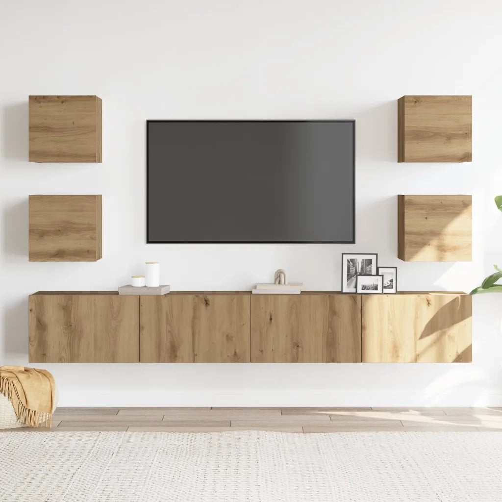 Mobili TV a Parete 6 pz-Credenza per TV sospesa Rovere Artigianale Legno Multistrato 208418