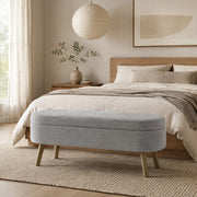 Panca contenitore in chenille grigio scuro con struttura in legno massello, 110x40x42 cm