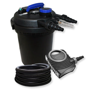 Set Filtro a pressione laghetto 6000l Chiarificatore UVC 11W Pompa NEO8000 70W Tubo 25m