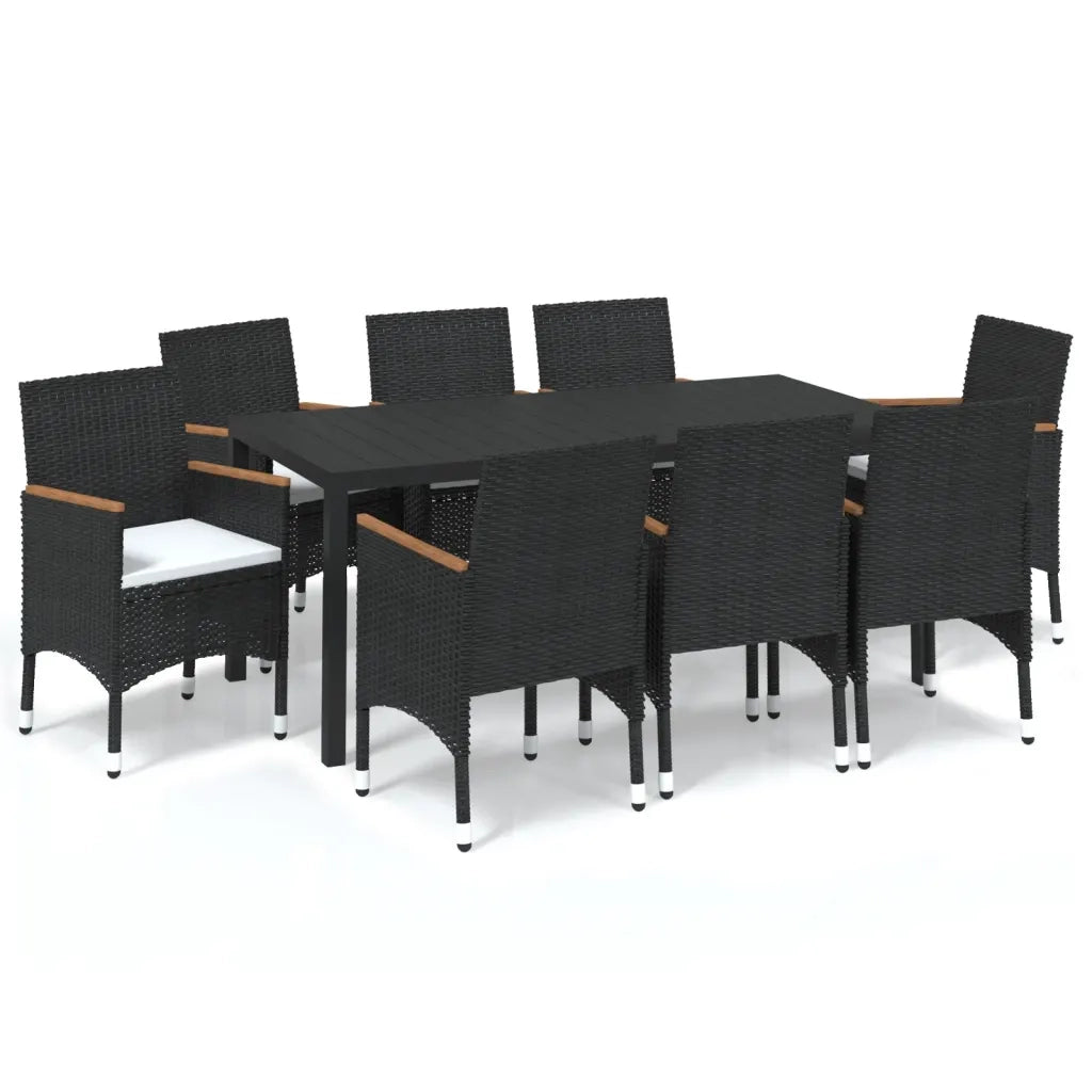 Set Pranzo da Giardino 9 pz con Cuscini in Polyrattan Nero 3095020