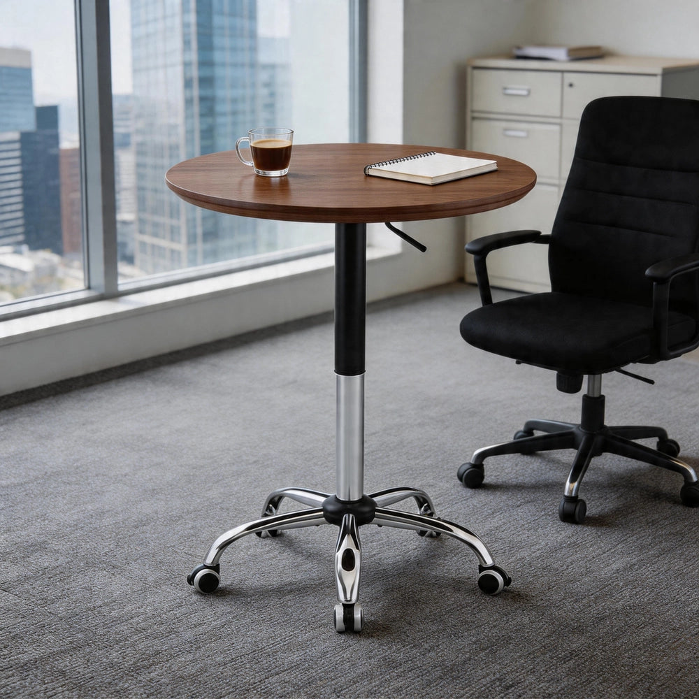 Tavolino Rotondo Regolabile con Ruote ¨C MINIMAL ¨C Noce, ?70 cm, Moderno