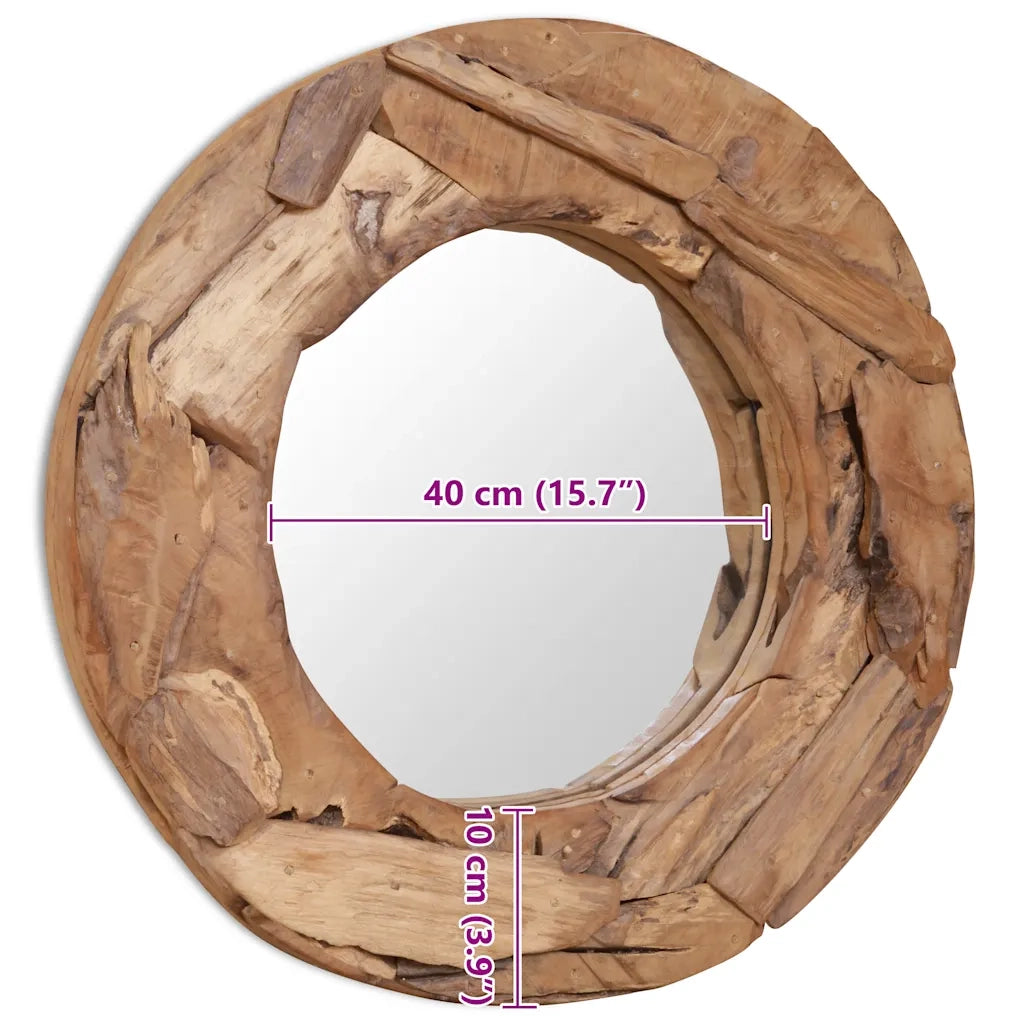 Specchio Decorativo in Legno di Teak-Specchi da interno ed esterno 60 cm Rotondo