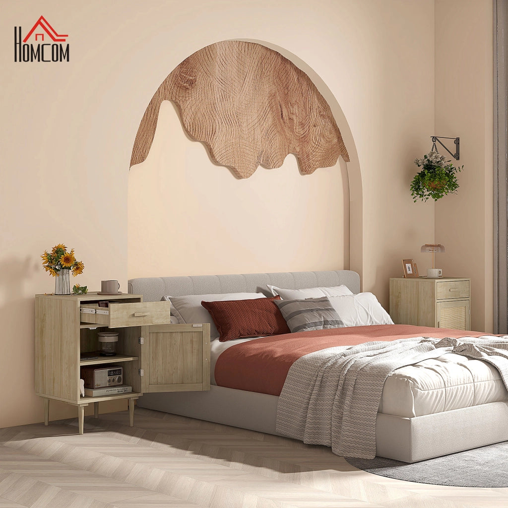 Comodino con cassetto e scaffale in rattan ¨C zephmum ¨C naturale 40x40x68,5 cm