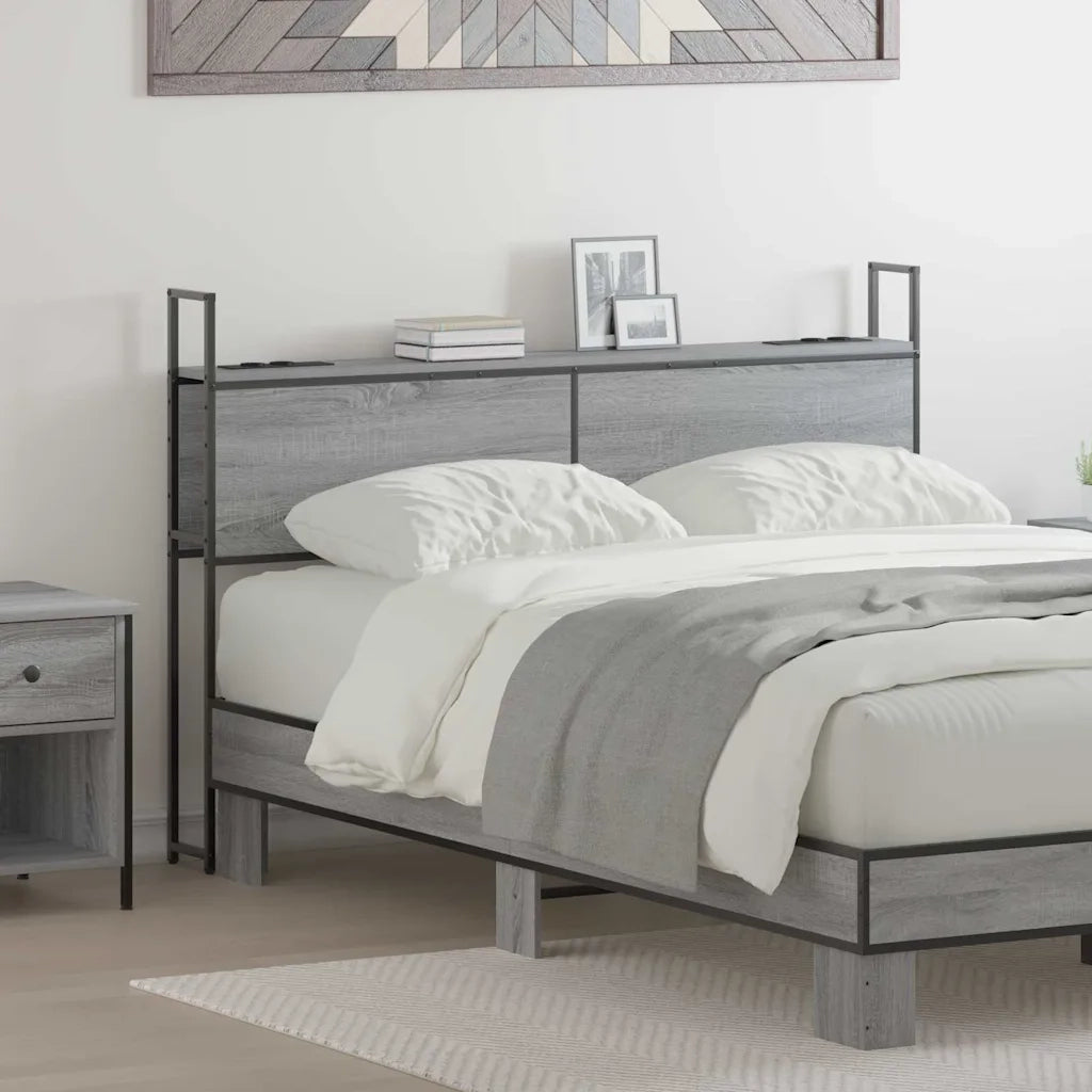 Testiera con Stazione di Carica e Storage-Testiera Multifunzionale-Testata Grigio sonoma 150 cm