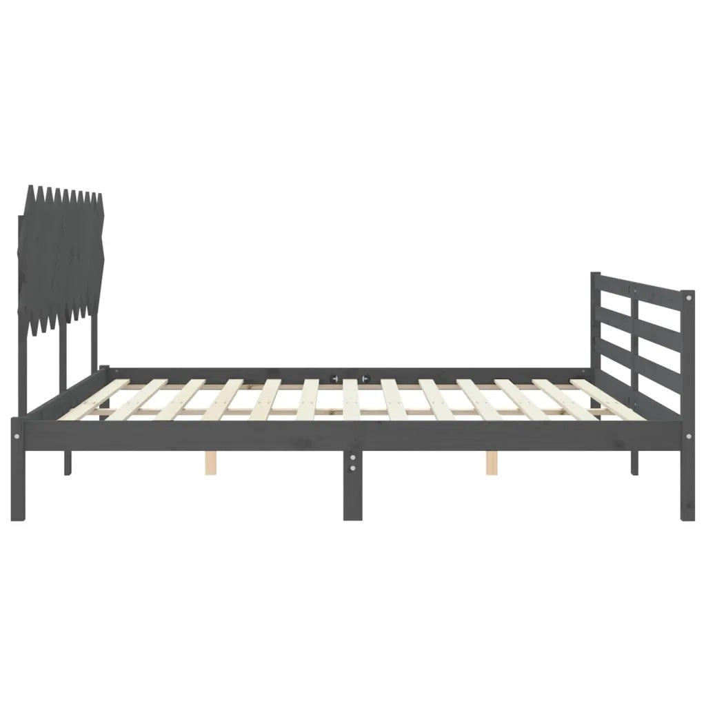 Letto matrimoniale | Letto per adulti | Giroletto con Testiera Grigio 200x200 cm in Legno Massello