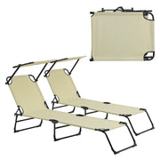 Set di 2 lettini prendisole pieghevoli con parasole acciaio 190 cm crema 03_0004511