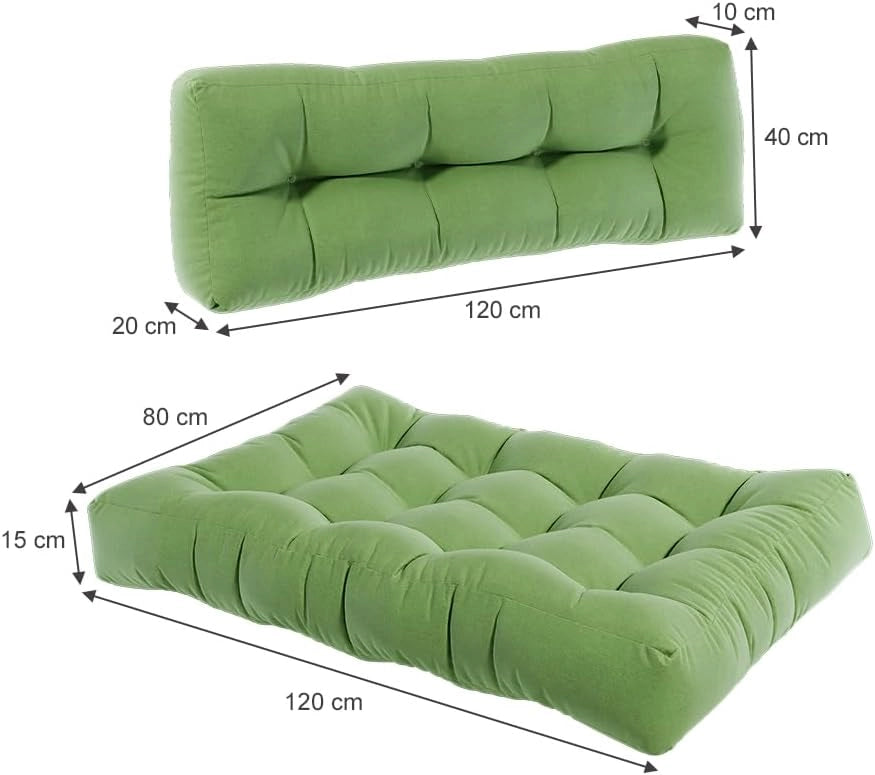 Set di cuscini per pallet "Flocken", Verde, 120 x 80 cm 2 parti, per l’imbottitura di sedute e schienali su pallet europallet