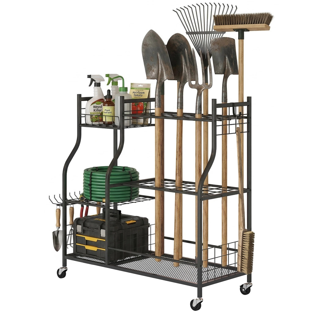 Organizzatore Attrezzi da Giardino 3 Livelli ¨C zephmum ¨C Nero 104x40x95cm