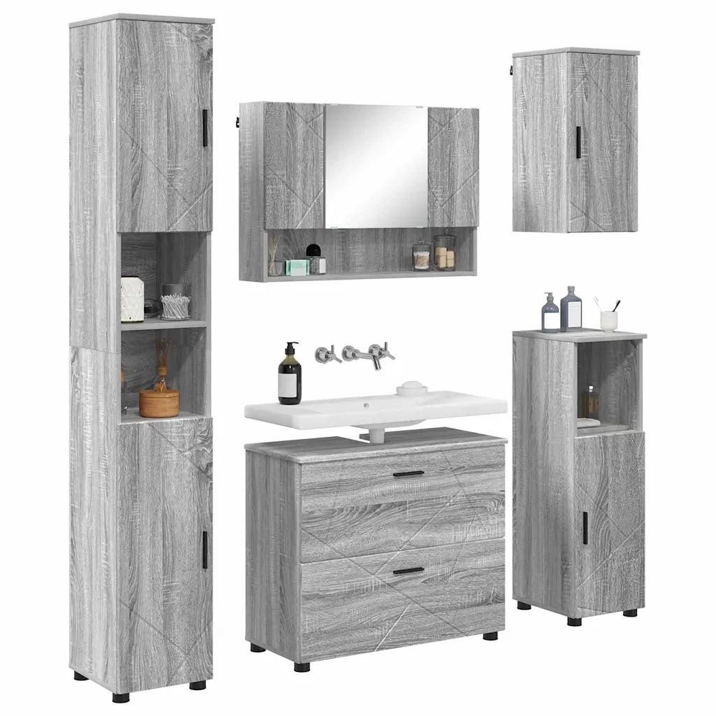 vidaXL Set di mobili per il bagno 5 pcs Grigio sonoma 30 x 35 x 192 cm