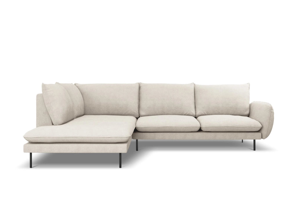 Cosmopolitan Design - Divano angolare sinistro "Vienna" 6 posti in tessuto strutturato beige chiaro 