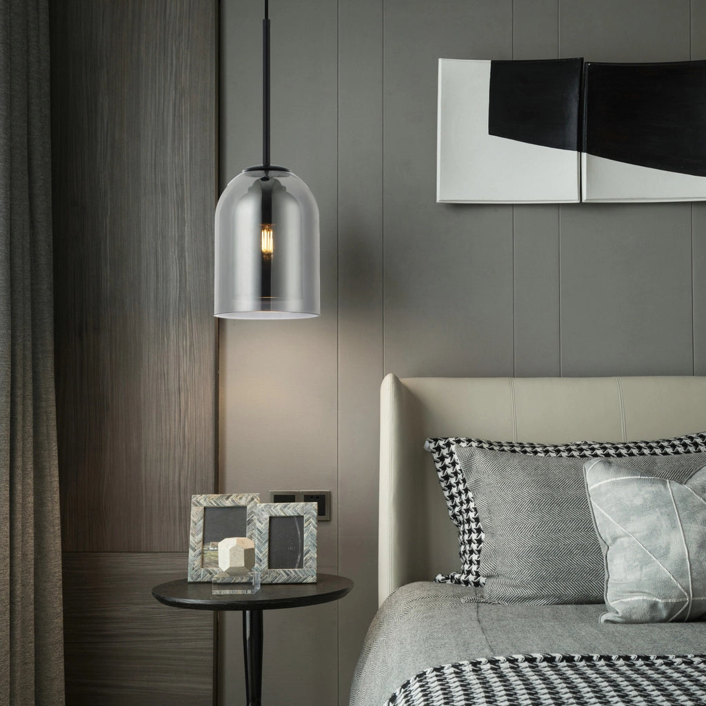 Lampada a sospensione Elaris nera vetro fumé E27 Light Prestige