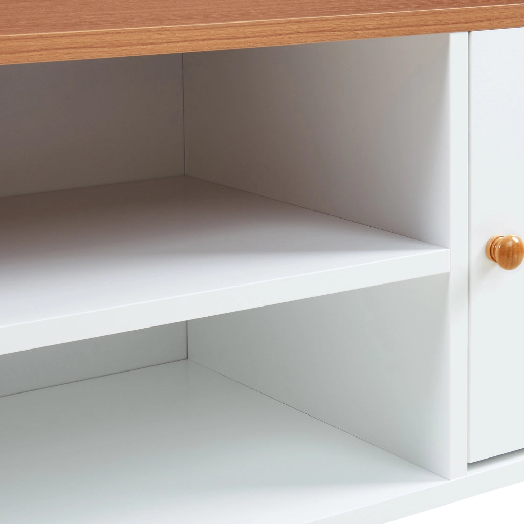 Mobile Porta TV Reyljand con 2 Ante 120x35x50 cm - Bianco / Effetto Legno Teak [en.casa]