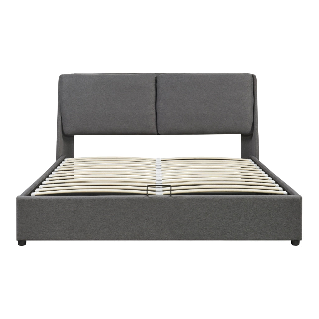 Struttura Letto Francese Lunner 140 x 200 cm con Contenitore e Testiera Imbottita - Grigio Scuro [en.casa]