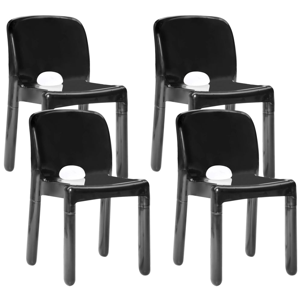 Set di 4 sedie da pranzo in plastica per interni e per esterni senza braccioli impilabili nero stile minimalista