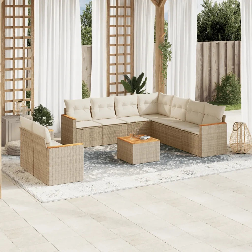Set Divano da Giardino 10 pz con Cuscini Beige in Polyrattan 3258509