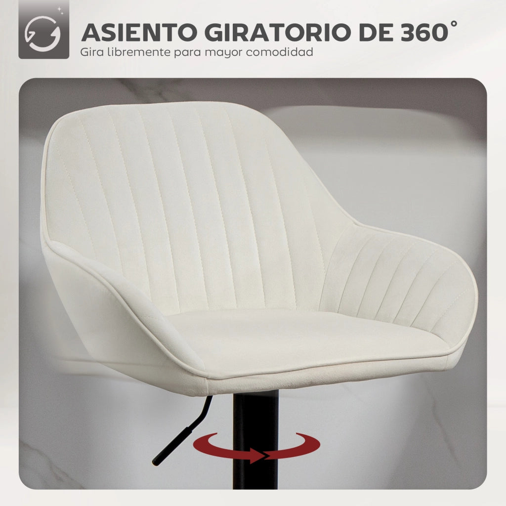 Sgabello da Bar Girevole con Schienale e Poggiapiedi ¨C Minimal ¨C Altezza Regolabile 62-83 cm, Velluto, Crema