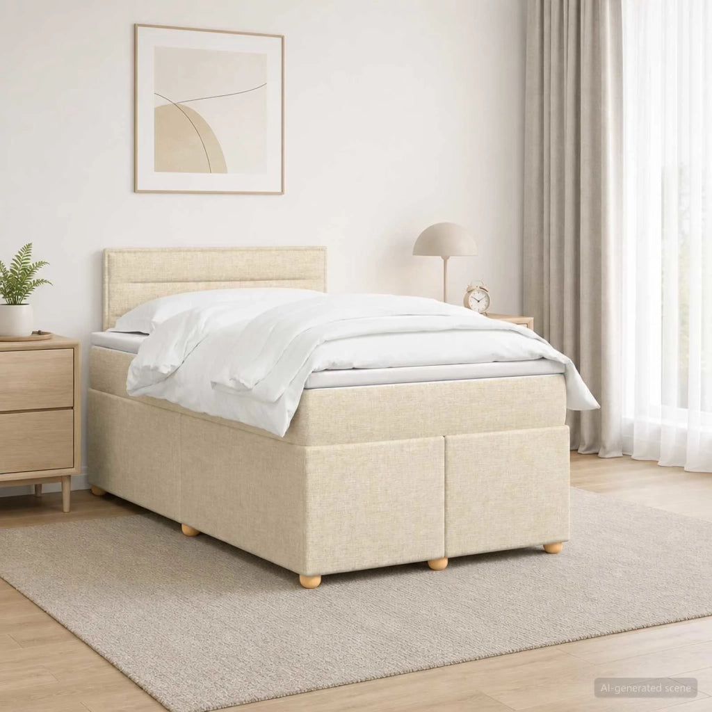 Letto box spring con materasso Crema 120 x 190 cm Tessuto 3452371