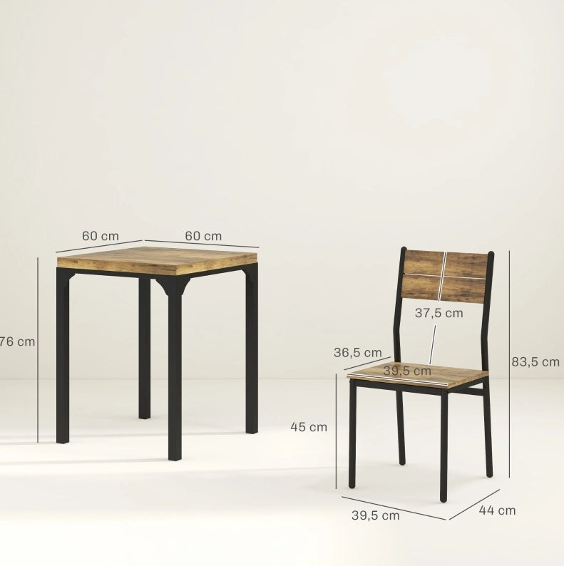 Set tavolo e sedie 60x60x76 cm in MDF e metallo marrone per piccola cucina