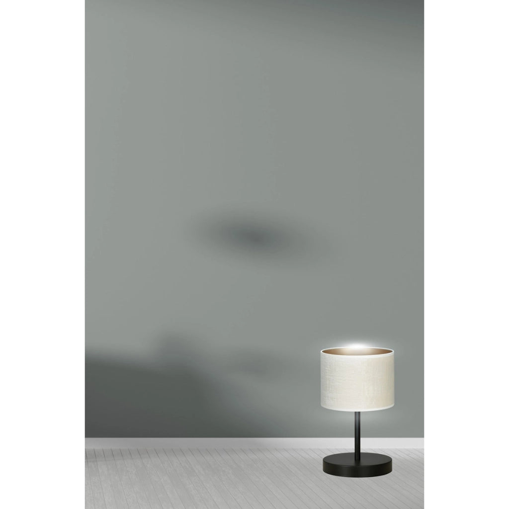 Lampada da tavolo Hilde in acciaio nero e paralume bianco