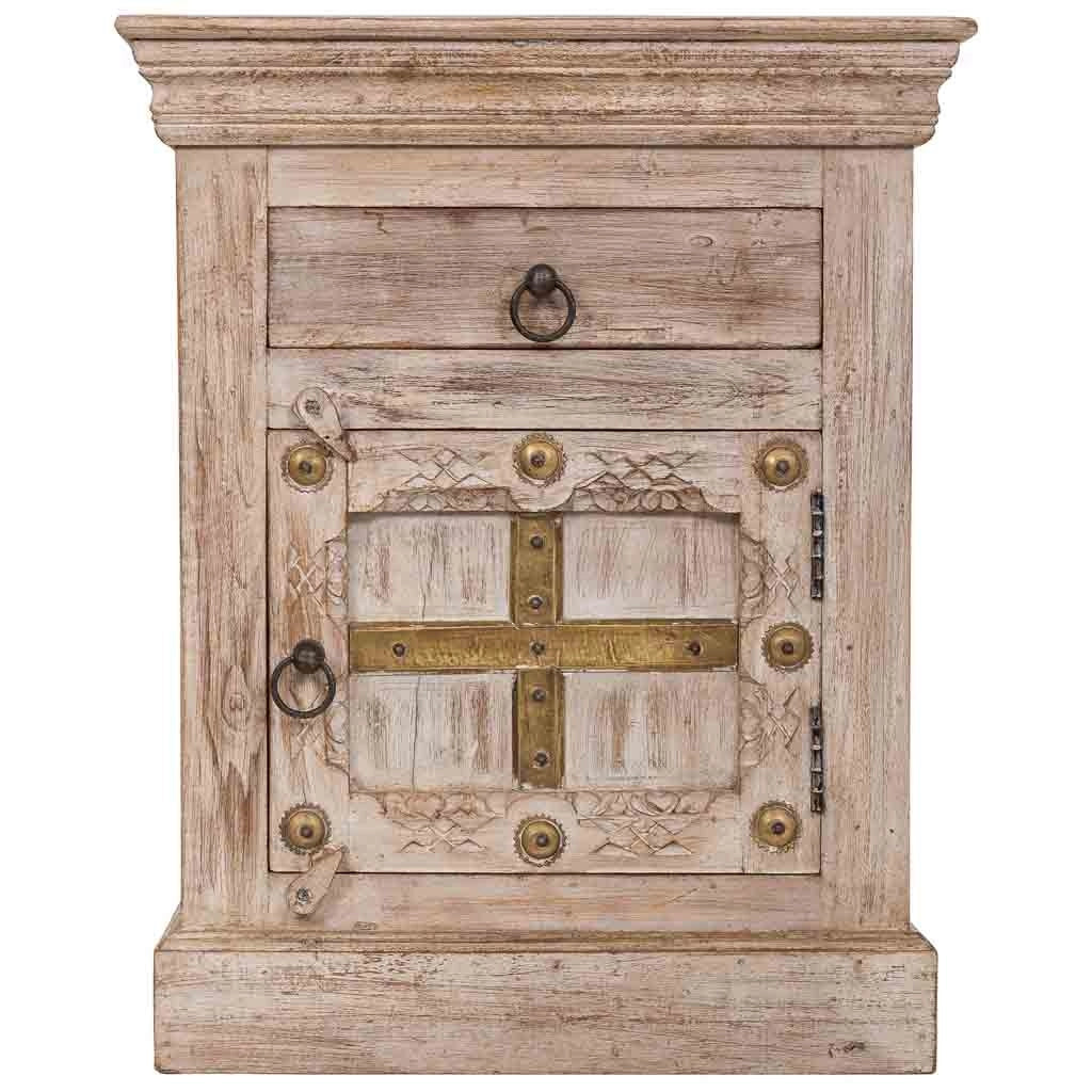 Comodino in legno beige fatto a mano, 53x45x66h cm