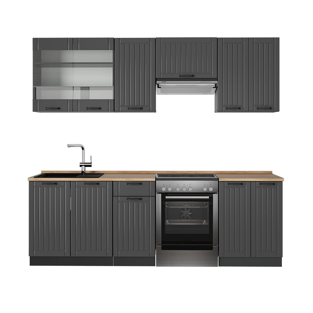 Cucina componibile Fame-Line Grigio scuro/Antracite 240 cm, PL Rovere Vicco