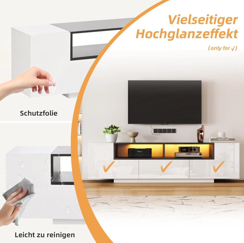 Mobile TV bianco lucido con LED, 180 x 40 x 48 cm