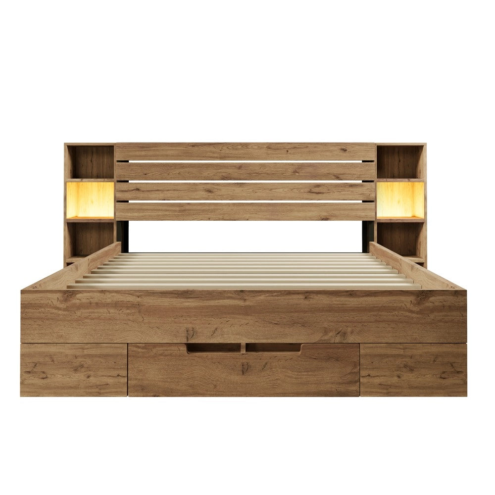 Letto Contenitore Matrimoniale in Legno con LED e Cassetti ¨C MINIMAL ¨C Rovere 160x200