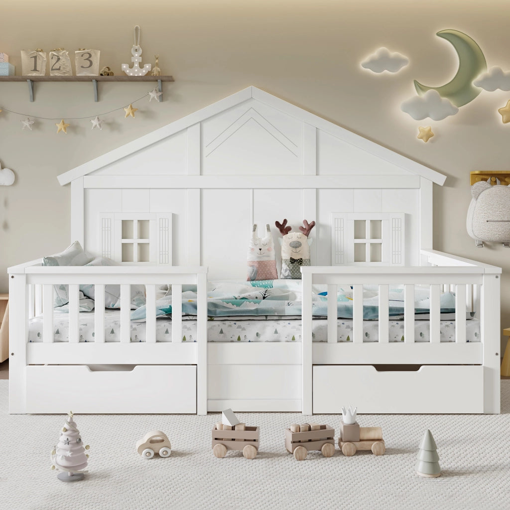 Letto Singolo in Pino con Cassetti e Doghe ¨C MINIMAL ¨C Bianco 90x200