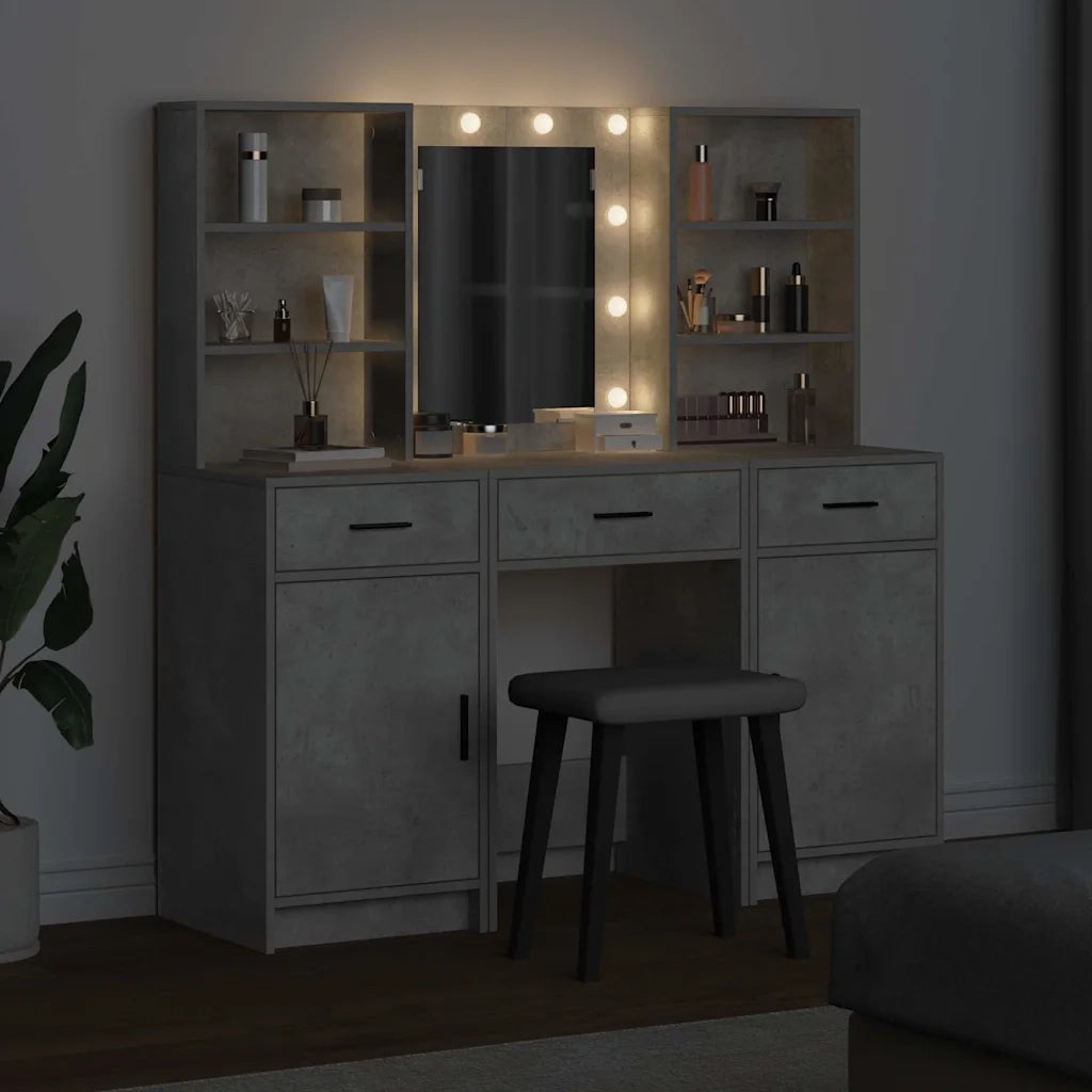 Set da tavolo da trucco con LED con porta 3 pcs Grigio cemento 3334293