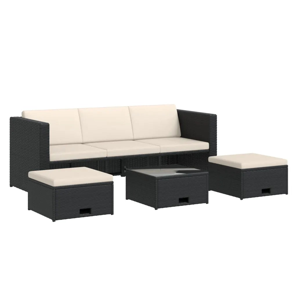 Set Divani da Giardino 4 pz con Cuscini in Polyrattan Nero 43104