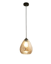 Gisella Lampada a Sospensione in Metallo e Vetro Soffiato Colore Ambra, Attacco E27 60W, Design Elegante per Interni IP20, Diametro 20cm