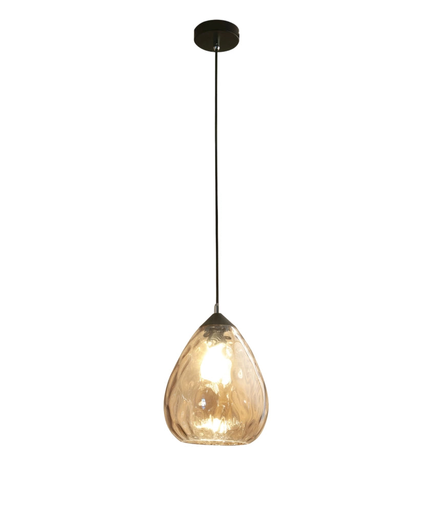 Gisella Lampada a Sospensione in Metallo e Vetro Soffiato Colore Ambra, Attacco E27 60W, Design Elegante per Interni IP20, Diametro 20cm